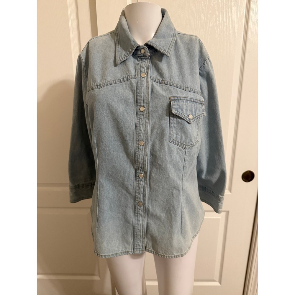 For Joseph Light Wash Denim Button Up Shirt 3/4 Sleeve Women's Medium